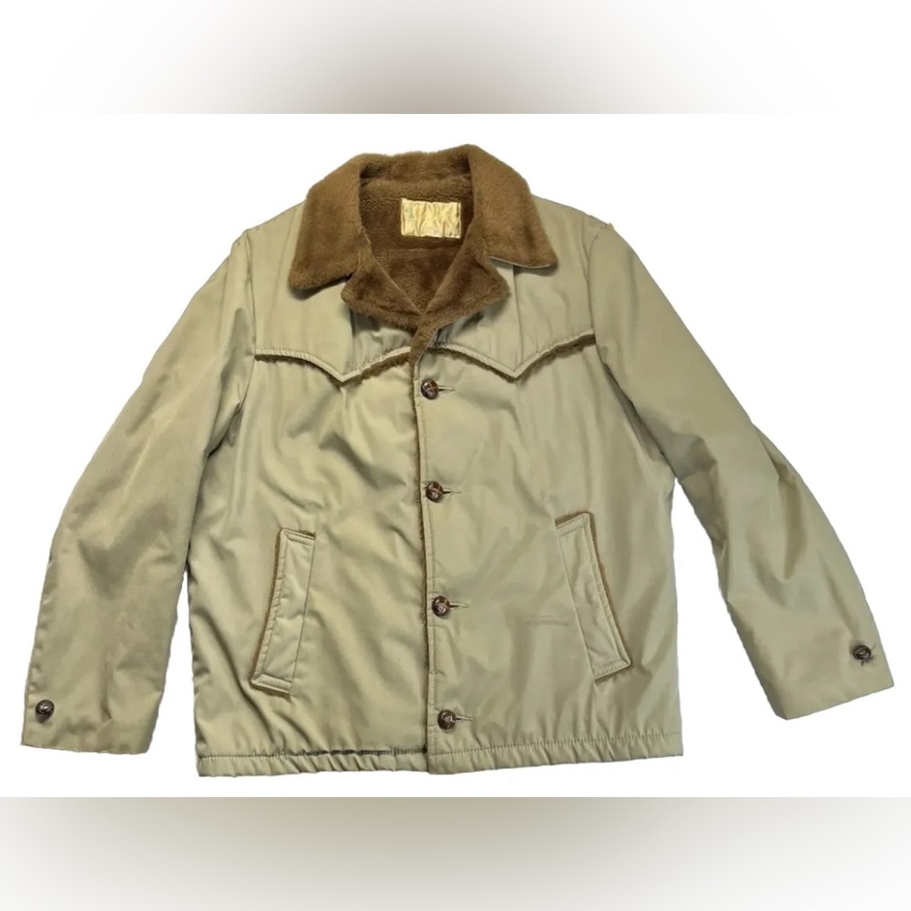 Vintage Mac Murray of California Mens Tan Sherpa Lined Coat Ranchwear Size M/L